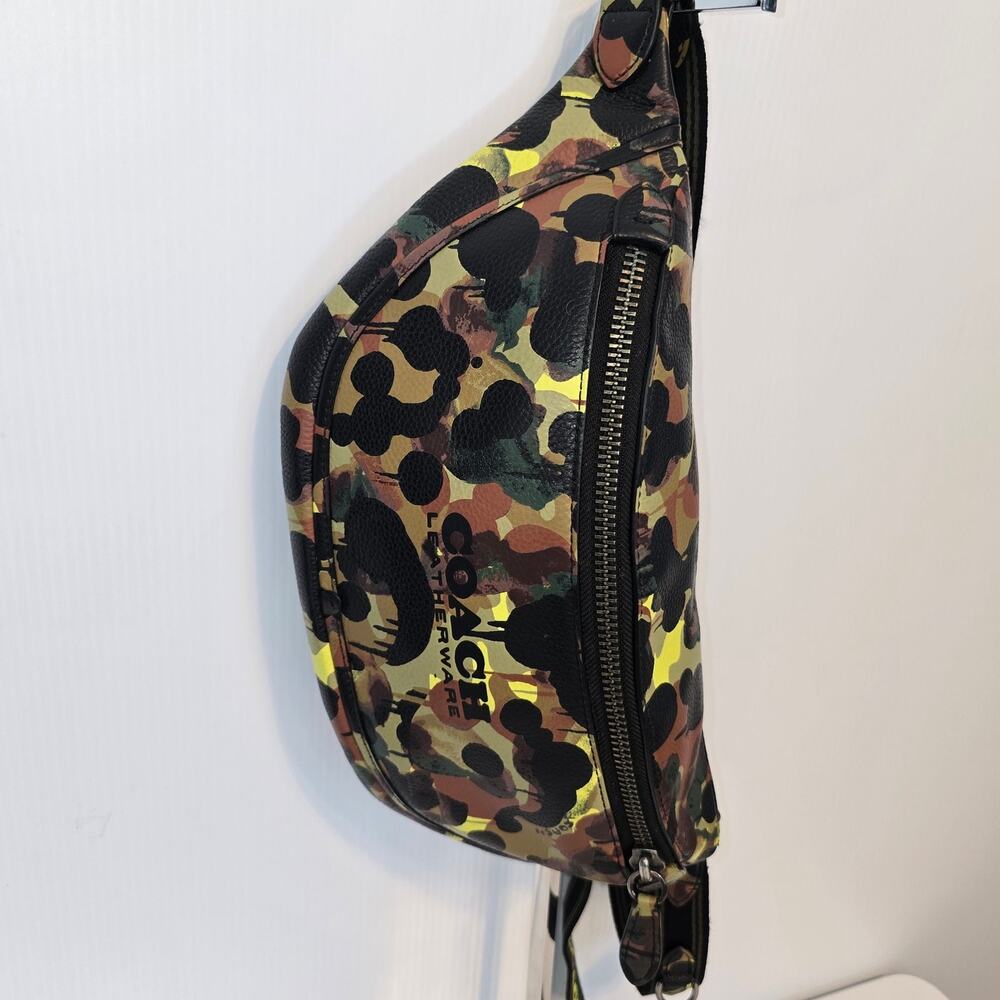 Coach League Belt Bag With Camo Print Leather Adjustable Strap Green Black - Picture 3 of 11